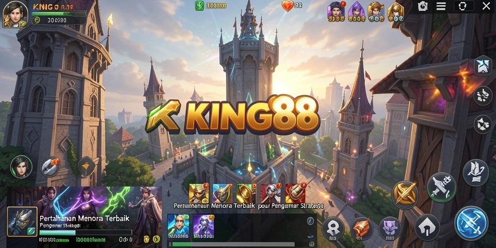 Screenshot KING88 menampilkan pemain membangun pertahanan menara yang strategis.
