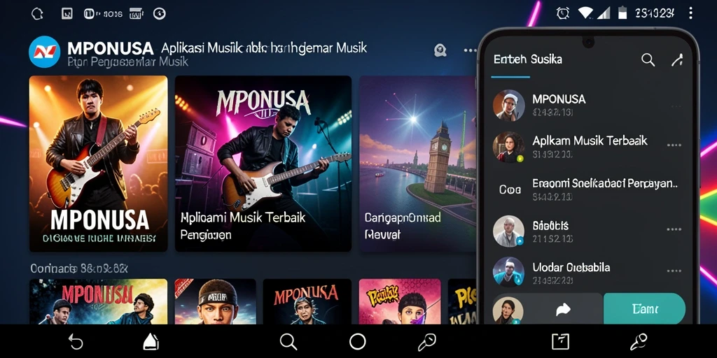 Tampilan screenshot MPONUSA yang menampilkan pengalaman mendengarkan musik.
