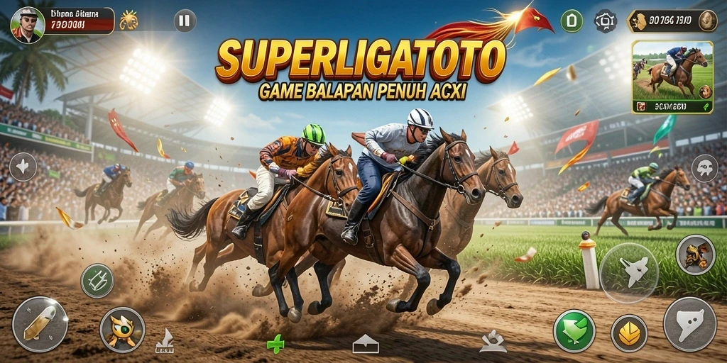 Tampilan screenshot gameplay SUPERLIGATOTO dengan aksi balap mendebarkan.
