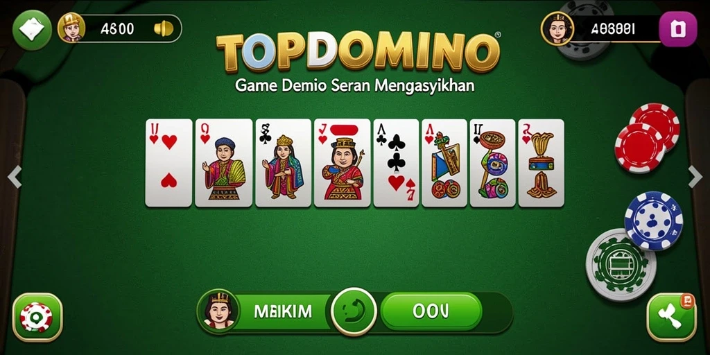 Tampilan gameplay seru di TOPDOMINO dengan berbagai pilihan karakter.