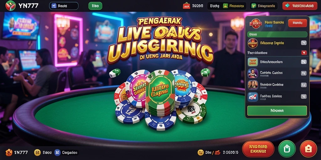 Screenshot gameplay Live Casino YN777 yang menampilkan dealer dan meja permainan.